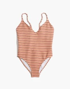 Madewell Ribbed Low-V One-Piece Swimsuit In Ombré Stripe -Madewell Sales AM896 KF0999 ld