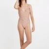 Madewell Ribbed Low-V One-Piece Swimsuit In Ombré Stripe