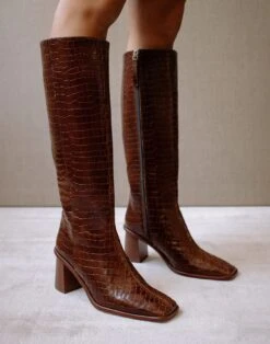 Madewell ALOHAS Leather East Knee-High Boots In Crocodile Embossed -Madewell Sales M8938 BR0984 d6
