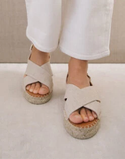 Madewell ALOHAS Linen Crossed Platform Bicolor Espadrille Sandals -Madewell Sales M8945 BR5201 d3