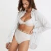 Madewell Second Wave Stripe-Trim Ribbed High-Cut Bikini Bottom