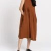 Madewell World Of Crow Organic Cotton Pleated Midi Dress In Bombay Brown