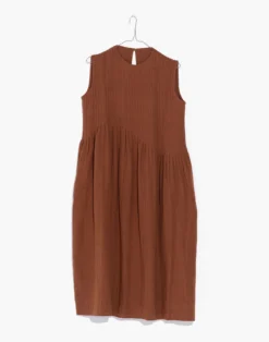 Madewell World Of Crow Organic Cotton Pleated Midi Dress In Bombay Brown -Madewell Sales N2415 BR0984 ld