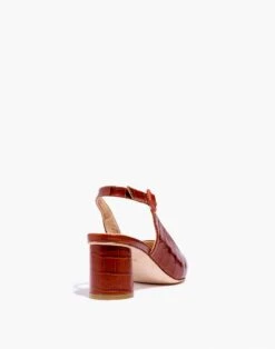 Madewell Ma'am Shoes Croc Embossed Leather Stacey Slingback Heels -Madewell Sales N3178 BR0005 d2