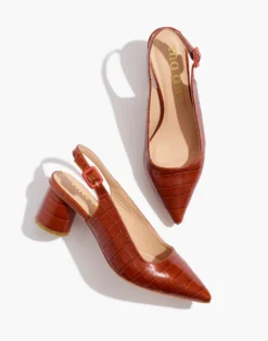 Madewell Ma'am Shoes Croc Embossed Leather Stacey Slingback Heels