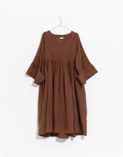 Madewell World Of Crow Cocoa Brown Gathered Dress -Madewell Sales N3877 BR0984 ld