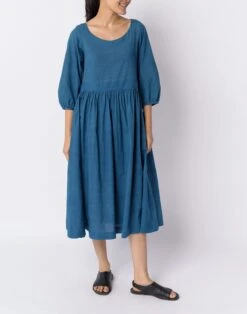 Madewell World Of Crow Indigo Gathered Midi Dress