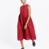 Madewell World Of Crow Red Pleated Midi Dress