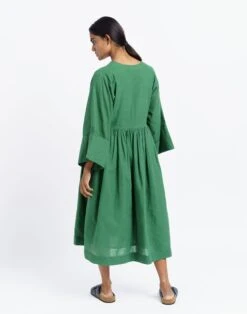Madewell World Of Crow Basil Green Gathered Midi Dress -Madewell Sales N5595 GR0005 d3