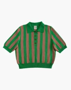 Madewell WARM HUGS ONLY Cotton Striped Polo In Green And Brown -Madewell Sales N6838 GR0005 ld
