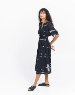 Madewell World Of Crow Elasticated Waist Midi Dress -Madewell Sales N7011 BK0001 d3