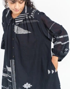 Madewell World Of Crow Abstract Patterned Oversized Shirt Dress -Madewell Sales N7014 BK0001 d2