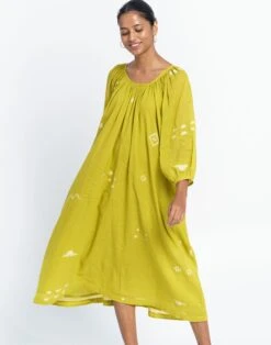 Madewell World Of Crow Ochre Scoop-Neck Gathered Dress -Madewell Sales N7018 GR1132 d3