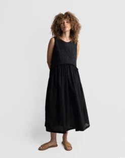 Madewell World Of Crow Black Gathered Midi Dress