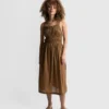 Madewell World Of Crow Caramel Brown Midi Dress