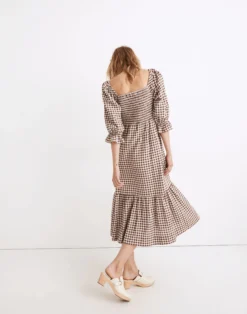 Madewell Lucie Elbow-Sleeve Smocked Midi Dress In Gingham -Madewell Sales NB355 WY7655 d2