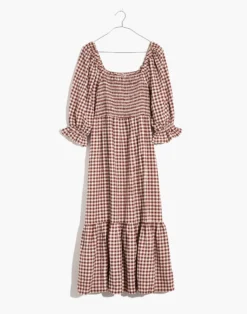 Madewell Lucie Elbow-Sleeve Smocked Midi Dress In Gingham -Madewell Sales NB355 WY7655 ld