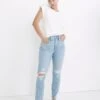 Madewell The Curvy Momjean In Lowden Wash: Ripped Edition