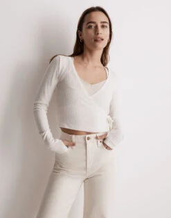 Madewell MWL Ribbed V-Neck Wrap Top
