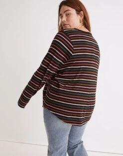 Madewell Plus Whisper Cotton Rib-Crewneck Long-Sleeve Tee In Ryley Stripe -Madewell Sales NG490 KF4742 d2