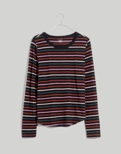 Madewell Plus Whisper Cotton Rib-Crewneck Long-Sleeve Tee In Ryley Stripe -Madewell Sales NG490 KF4742 ld