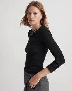 Madewell Fine Ribbed Crewneck Long-Sleeve Tee -Madewell Sales NG582 BK5229 d2