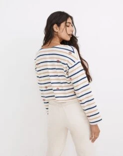 Madewell Mushroom Embroidered Organic Cotton Supercrop Long-Sleeve Tee In Stripe -Madewell Sales NG591 KF4972 d2
