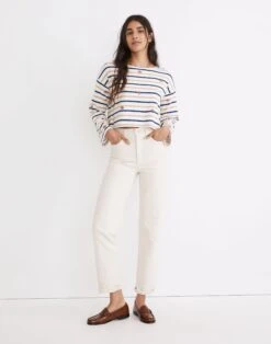 Madewell Mushroom Embroidered Organic Cotton Supercrop Long-Sleeve Tee In Stripe -Madewell Sales NG591 KF4972 d5