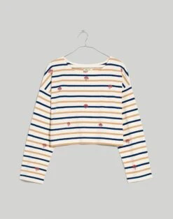 Madewell Mushroom Embroidered Organic Cotton Supercrop Long-Sleeve Tee In Stripe -Madewell Sales NG591 KF4972 ld