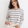 Madewell Mushroom Embroidered Organic Cotton Supercrop Long-Sleeve Tee In Stripe