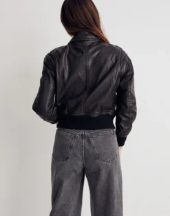 Madewell Washed Leather Crop Bomber Jacket -Madewell Sales NG632 BK5229 d2