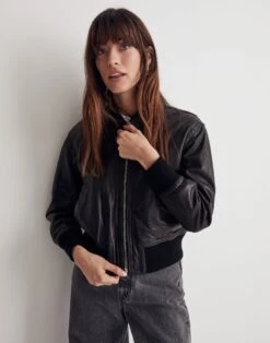 Madewell Washed Leather Crop Bomber Jacket -Madewell Sales NG632 BK5229 d5