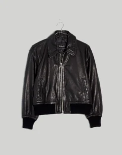 Madewell Washed Leather Crop Bomber Jacket -Madewell Sales NG632 BK5229 ld