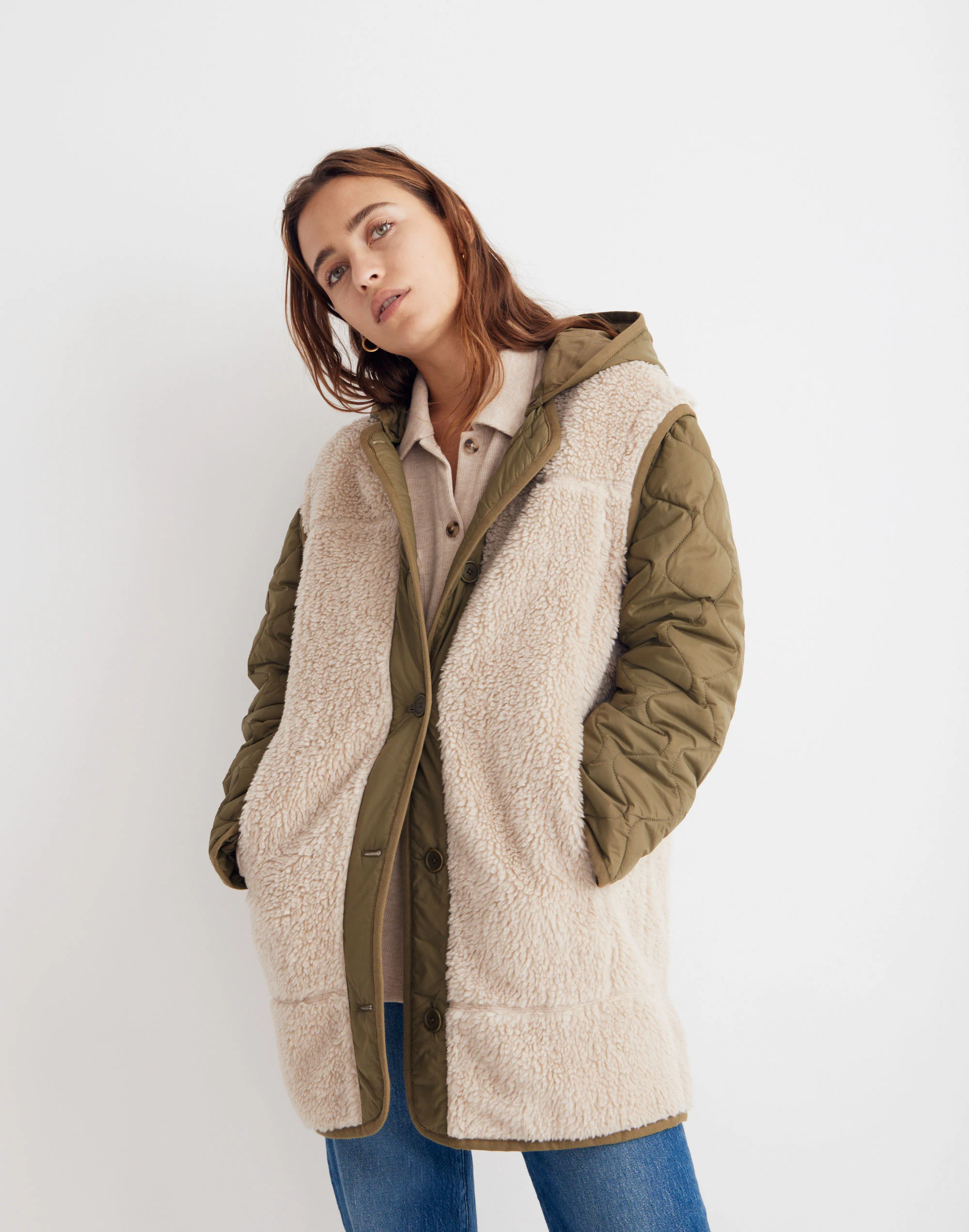 Madewell Convertible Quilted Faux-Shearling Jacket 1 Madewell Convertible Quilted Faux-Shearling Jacket