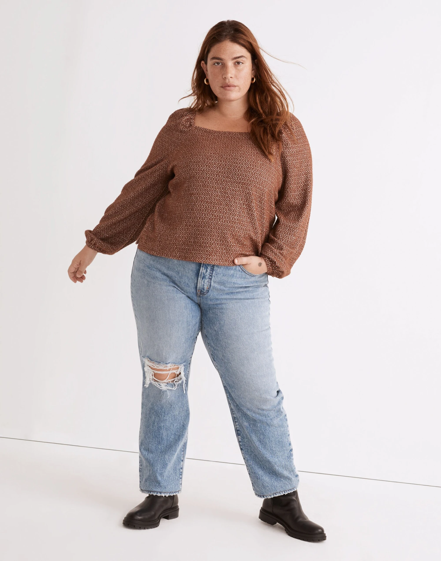 Madewell Plus Jacquard Puff-Sleeve Crop Top 2 Madewell Plus Jacquard Puff-Sleeve Crop Top - Image 2