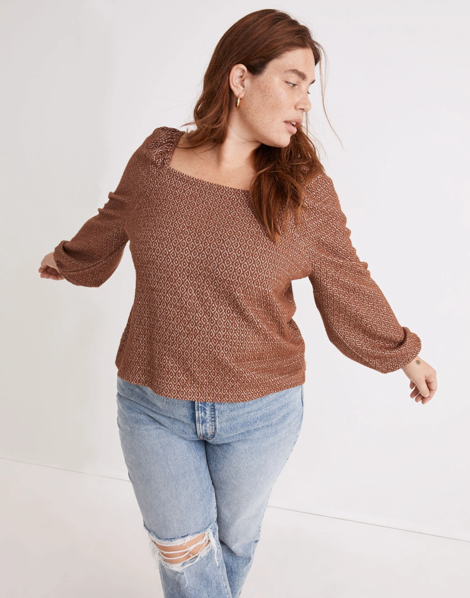 Madewell Plus Jacquard Puff-Sleeve Crop Top 1 Madewell Plus Jacquard Puff-Sleeve Crop Top