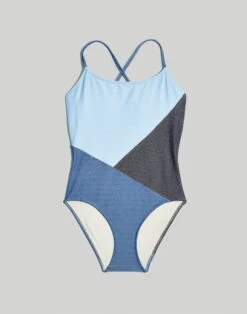 Madewell X Solid & Striped® Patchwork Denim Gabby One-Piece Swimsuit -Madewell Sales NH451 EE3463 ld