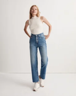 Madewell The Perfect Vintage Straight Jean In Becker Wash: Button-Front Edition