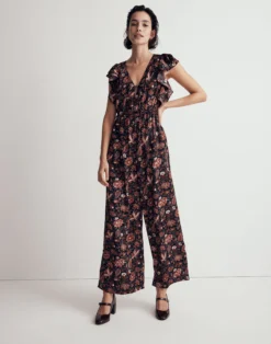 Madewell Deep-V Ruffled Jumpsuit In Pampas Blooms