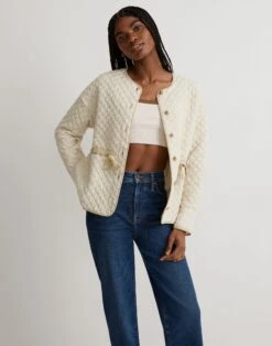 Madewell Quilted Jacquard Snap-Front Collarless Jacket In Daisy Blooms