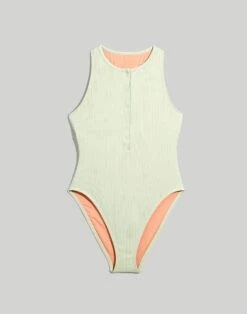 Madewell Ribbed Snap-Front One-Piece Swimsuit -Madewell Sales NJ860 GR8211 ld
