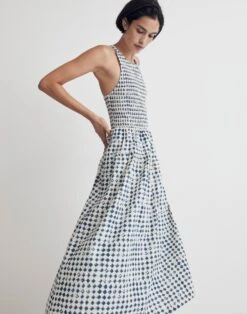 Madewell Halter Tiered Midi Dress In Shibori Print