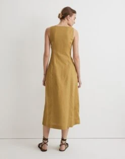 Madewell Button-Front Midi Dress In 100% Linen -Madewell Sales NL082 GR6133 d2