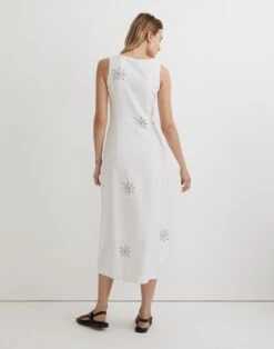 Madewell 100% Linen Embroidered Button-Front Midi Dress -Madewell Sales NL088 NA0054 d2