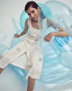 Madewell 100% Linen Embroidered Button-Front Midi Dress -Madewell Sales NL088 NA0054 d6