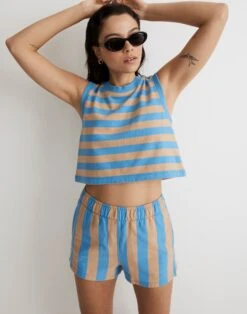 Madewell MWL Terry Crop Tank Top In Stripe